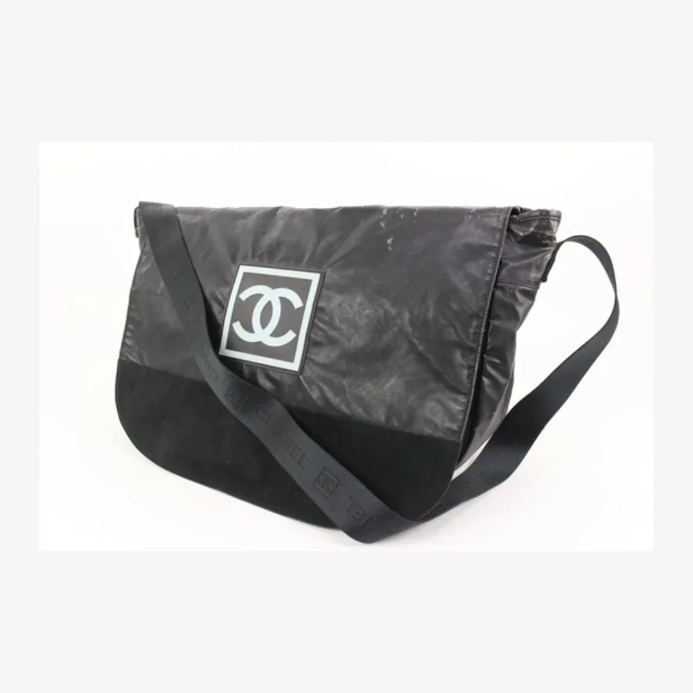 Chanel XL Black Sports Logo Messenger Bag 92cz418s